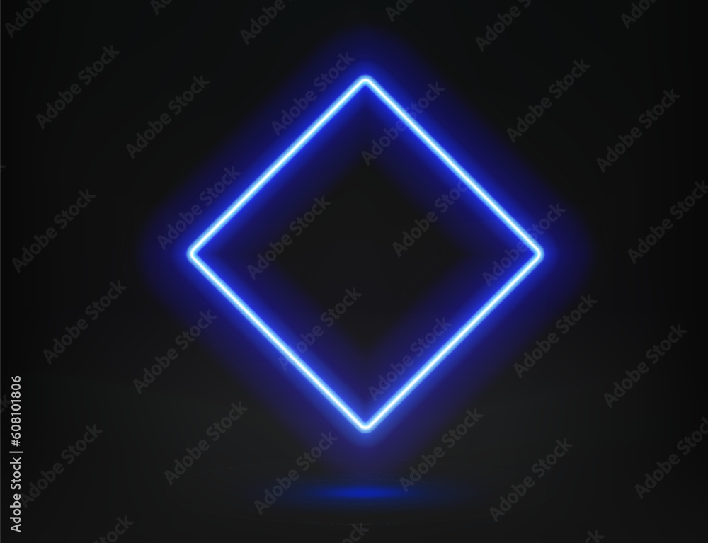 Aufkleber abstract studio with glowing rhombus frame of neon light. 3d vector illustration
