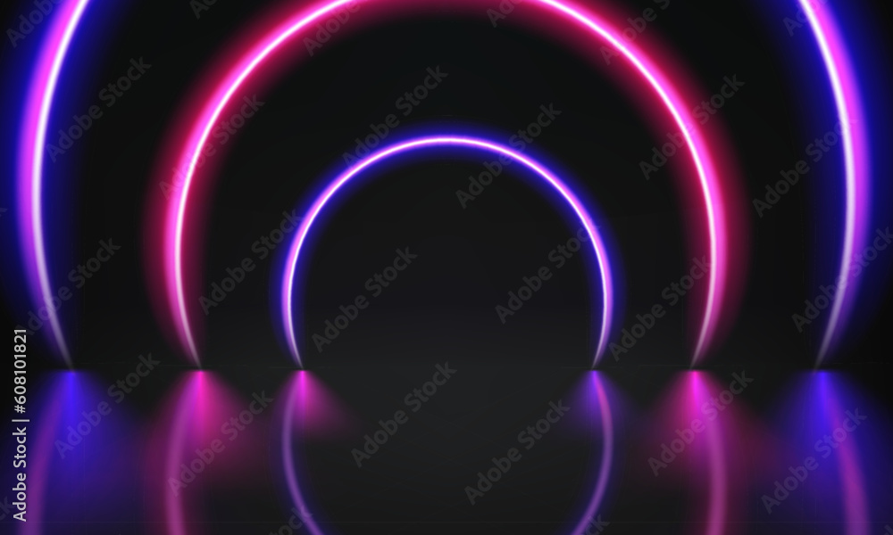 Poster abstract studio with glowing vibrant neon light. 3d vector illustration
