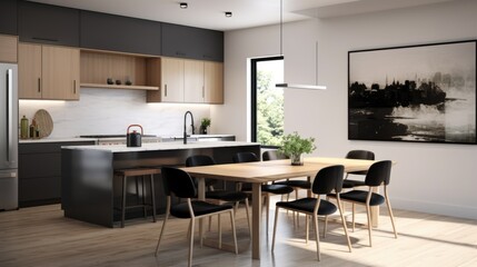 Fototapeta premium Contemporary kitchen with a sleek and spacious layout. Generative AI