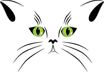 Vector picture of silhouette of a cat with green eyes