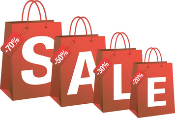 sale with red shopping bags, vector background