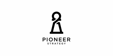 Pioneer Strategy Logo Design. Pion Chess Game . Icon Symbols Vector EPS 10.