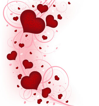 Valentines vector background with hearts and ornate