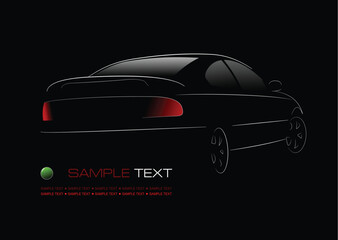 Fototapeta na wymiar White silhouette of car sedan on black background. Vector illustration