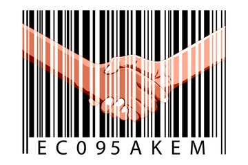 illustration of business deal with bar code on white background