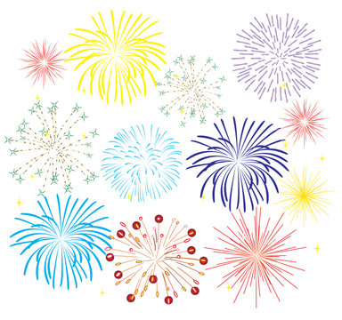 vector illustration of fireworks on white background