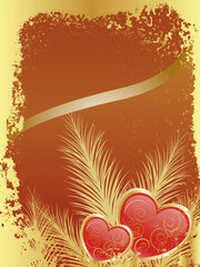 vector eps 10 illustration of two red hearts on a floral background