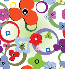 Seamless colourful pattern with flowers and rings