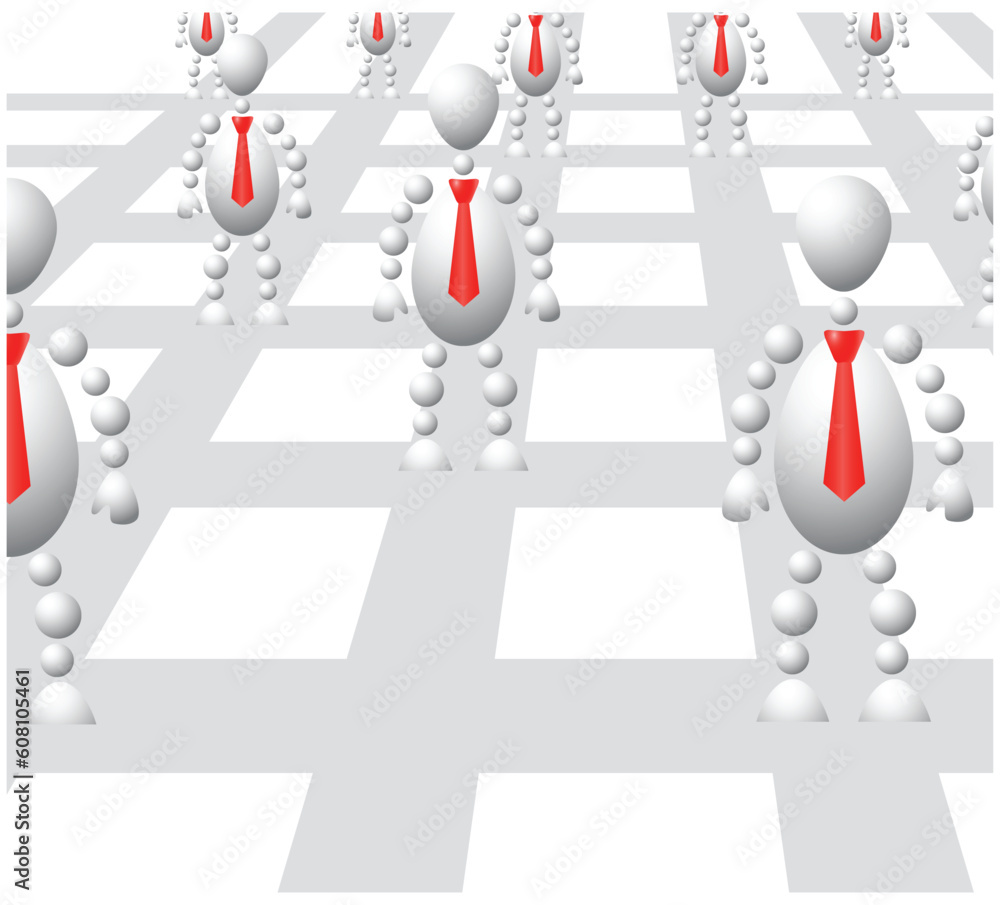 Aufkleber group of mans in red ties on abstract network. abstract 3d-human series from balls. variant of white
