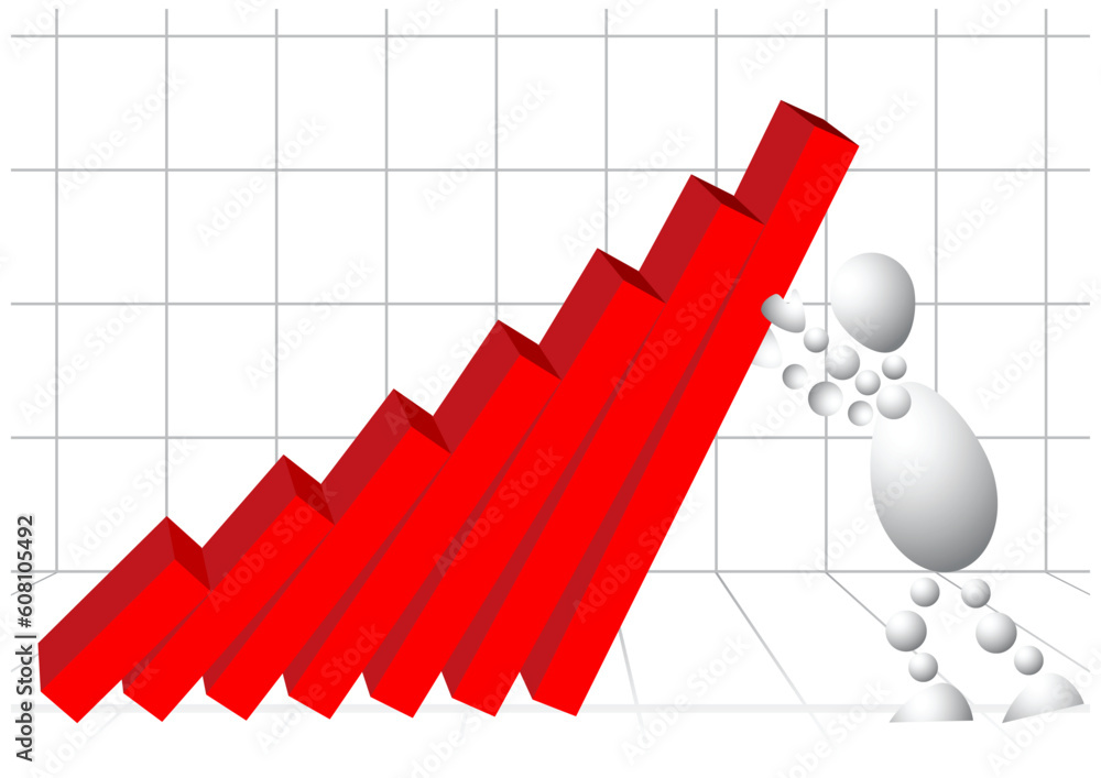 Poster man supported a red diagram. abstract 3d-human series from balls. variant of white isolated on white