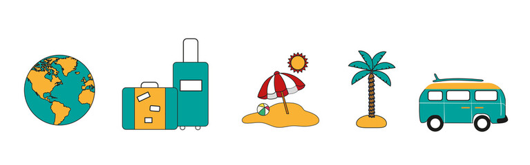 Vacation and travel thin line icon set