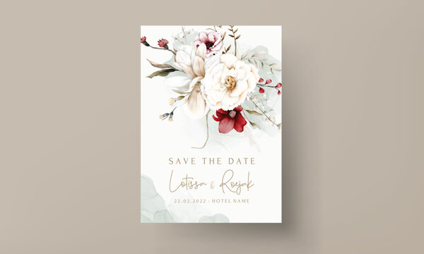 elegant boho wedding invitation card with dried floral and maroon flower