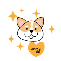 Corgy dog head kawaii with heart in anime style
