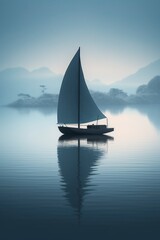 Sailbot on the calm water surface, created with generative AI