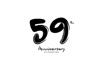 59 Years Anniversary Celebration logo black paintbrush vector, 59 number logo design, 59th Birthday Logo, happy Anniversary, Vector Anniversary For Celebration, poster, Invitation Card