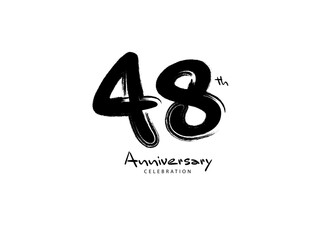 48 Years Anniversary Celebration logo black paintbrush vector, 48 number logo design, 48th Birthday Logo, happy Anniversary, Vector Anniversary For Celebration, poster, Invitation Card