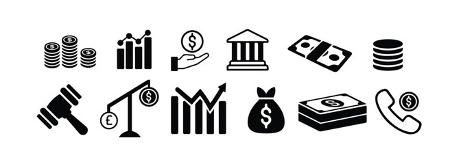 Finance line icons set. Money payments elements outline icons collection. Payments elements symbols. Currency, money, bank, cryptocurrency, check, wallet, piggy, balance, safe - stock vector.