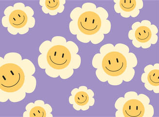 Groovy seamless patterns with funny happy daisy backgrounds in trendy retro trippy y2k style.	
