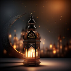 islamic background with moon lanterns and mosque for ramadan eid ul fitr and eid al adha eid milad muharram generative ai