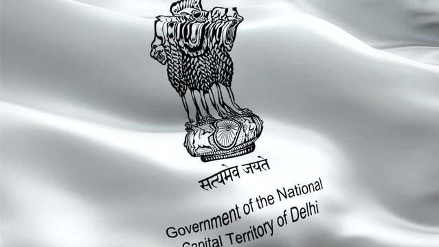 Delhi City flag waving in wind video footage Full HD. Realistic Delhi Flag background. Delhi Flag Looping Closeup 1080p Full HD 1920X1080 footage. Delhi India city flags Full HD
