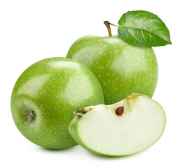 Green juicy apple isolated on white background, clipping path, full depth of field