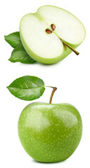 One green apple and a half piece isolated on white background with clipping path
