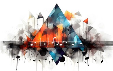 An energetic blend of triangular shapes and graffiti elements converge in a captivating thumbnail illustration. Musical notes harmonize with pulsating beats, creating a visual symphony. Generated AI.