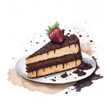 Mouthwatering masterpiece watercolor illustration of chocolate cheesecake