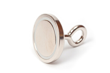 Powerful neodymium search magnet in the shape of a puck in a steel case with directional action.