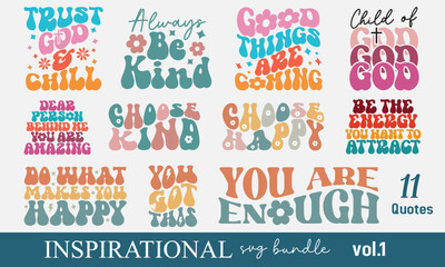 Inspirational Motivational Quotes Collection Set Retro Typographic Art Bundle on White Background