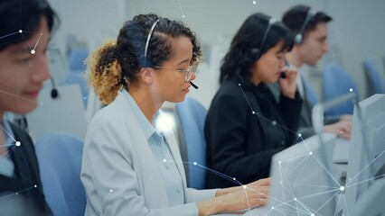 Mixed media of multinational people working in office and communication network concept. Worldwide business. Telemarketing. - Powered by Adobe