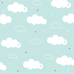 Green sky with clouds and stars on it.