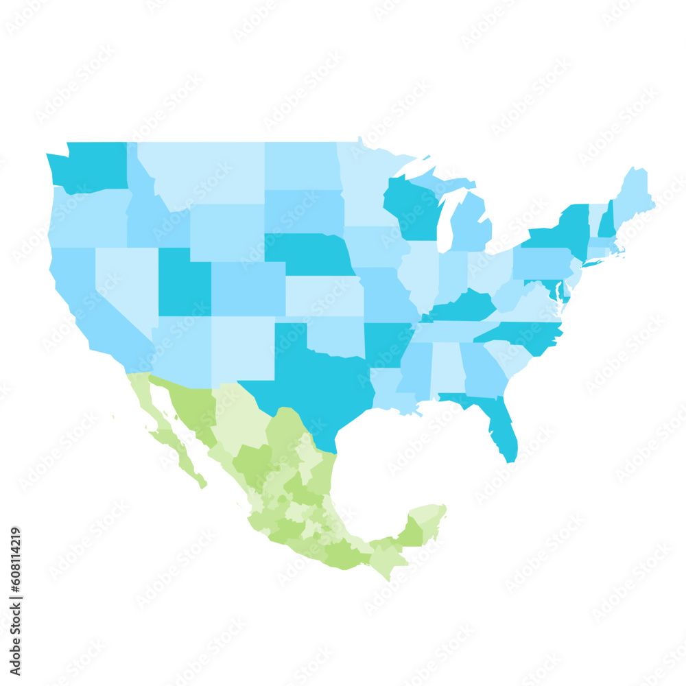 Sticker united states and mexico political map of administrative divisions. colorful blank vector map - Stickers