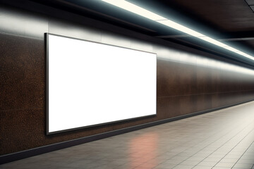 Mockup of a Billboard Displayed on a Subway Corridor Wall, Generative AI.