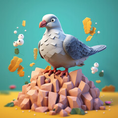 Cute cartoon pigeon, generative Ai