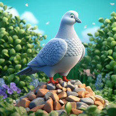 Cute cartoon pigeon, generative Ai