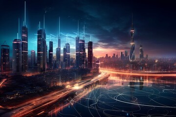 Fototapeta na wymiar Smart City: A Technological Skyline Prepared for the Future, Generative AI.