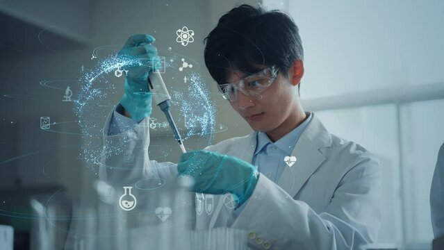 実験する科学者と医療イメージ