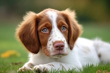 Portrait of a cute Welsh springer spaniel puppy outdoors Ai generated