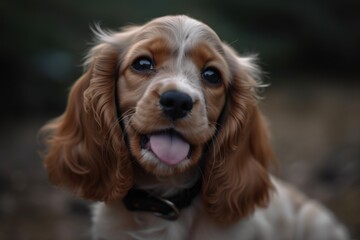 Cocker Spaniel puppy with the tongue out. Closeup portrait Ai generated