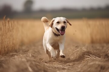 Labrador Retriever running in the field on a sunny day Ai generated