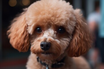 Portrait of a cute poodle puppy. Shallow depth of field. Ai generated