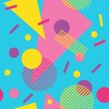 Patr&oacute;n sin fisuras de los 90. Patr&oacute;n de estilo retro vivo y moderno de 1990. Gr&aacute;fico funky, abstracto y vintage para tela, textil, ropa. Dise&ntilde;o vectorial para papel de regalo.