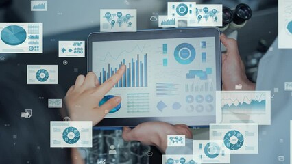 Mixed media of group of engineers meeting in lab and digital data concept. Science technology. - Powered by Adobe