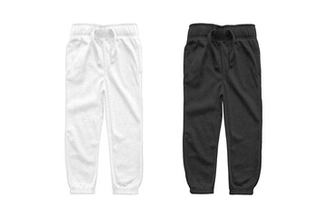 Black and white sweat pants or joggers mockup isolated on white background. unisex sport pants. 3d rendering.