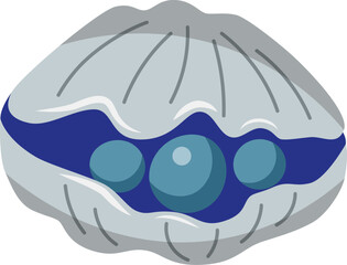 Sea shell with pearls on white background. Vector illustration.