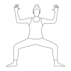 Line art of woman doing Yoga in goddess pose vector. - obrazy, fototapety, plakaty