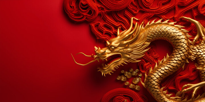 Chinese New Year 2022 Year Of The Dragon , Chinese Zodiac Symbol, Lunar New Year Concept. Ai Image