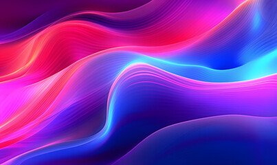 Abstract colorful glowing pink red and blue neon color wavy turbulent surface panoramic banner abstract background. Glowing gradient curled swirling linear rainbow pattern backdrop