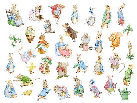 Watercolor illustration Friends Peter Rabbit